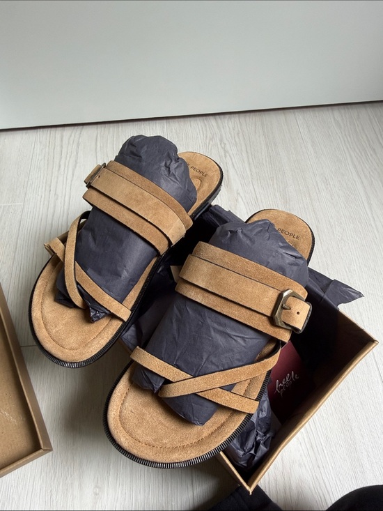 Free People Shoes - Free People Tan Belted Cross Strap Sandal